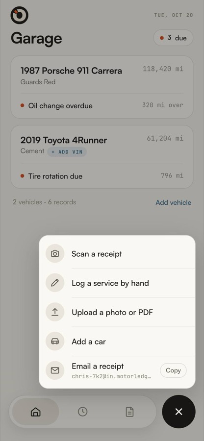 The add menu