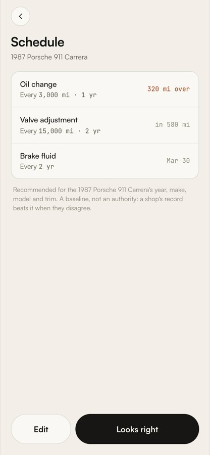 A car's recommended schedule